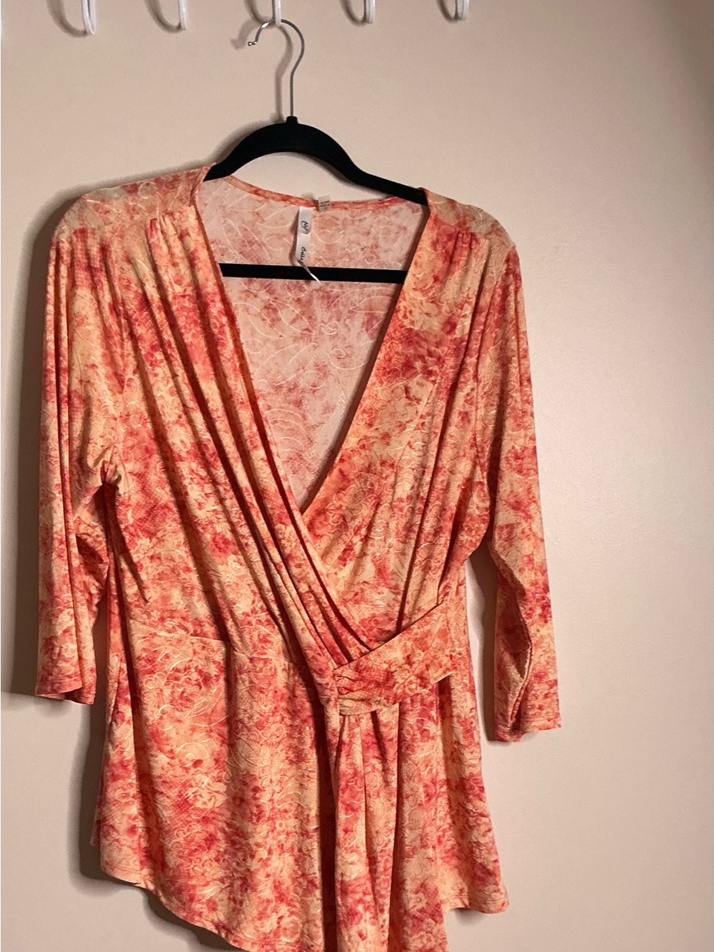 Floral Wrap Style Top in Peach and Coral